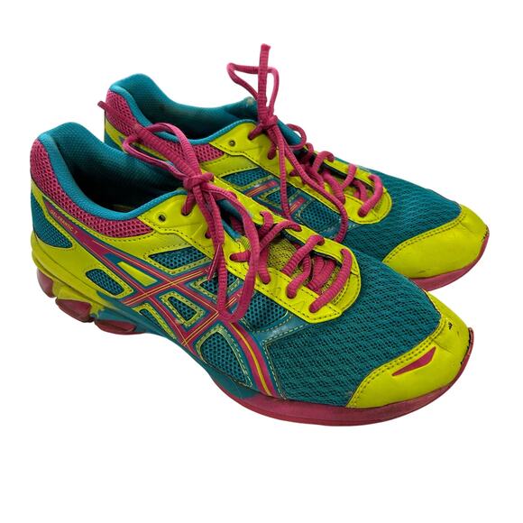 Asics Womens 8.5 Gel Frantic 7 Pink, Blue & Green Neon Running Sneakers Athletic - Picture 1 of 8